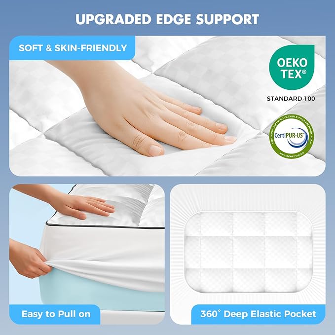 Dual Layer 4 Inch Memory Foam Mattress Topper Twin Size, 2 Inch Cooling Gel Memory Foam, 2 Inch Soft Pillow Top Pad, Breathable Mattress Cover for Back Pain Relief, Deep Elastic Pocket, White