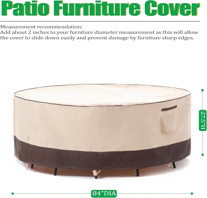 F&J Outdoors Patio Furniture Covers Waterproof UV Resistant Rip-stop Fabric Round Outdoor Furniture Covers, 84" Dia x 27.5" H - Image 2