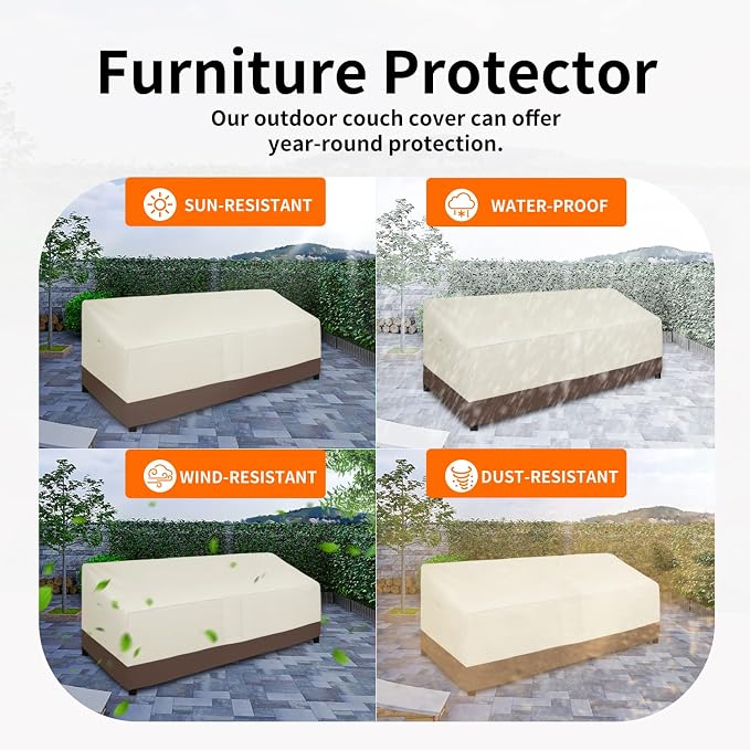 Easy-Going Waterproof Outdoor Couch Cover, Heavy Duty 3-Seater Patio Sofa Cover, Winchdproof Outdoor Furniture Cover with Air Vent (104Wx40Dx33H inch, Beige/Dark Brown) - Image 5