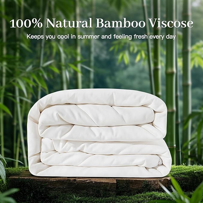 NEXHOME PRO 100% Viscose Derived from Bamboo Comforter Queen Size - Summer Cooling & Moisture-Wicking Bedding - All Season Lightweight Design - Natural Organic Queen Duvet Insert