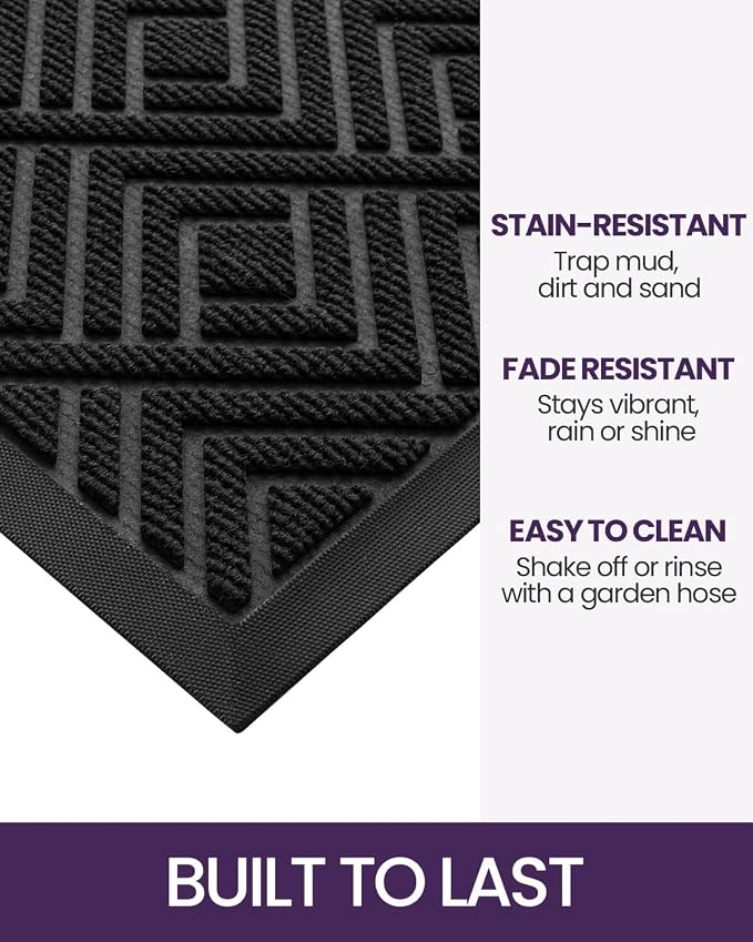 DEXI Front Door Mat Outside Entrance, 2x3 ft Entryway Rubber Back Doormat Heavy Duty, Non Slip Low Profile Welcome Entry Mats for Inside House Floor Exterior Patio, Checkered Black - Image 3