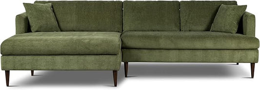POLY & BARK 108" Lucerne Left-Facing Sectional Sofa with Extra-Wide Chaise – Upholstered in Distressed Green Velvet – Deep, Relaxed Modern Design for Living Room Lounging, Hosting and Everyday Comfort