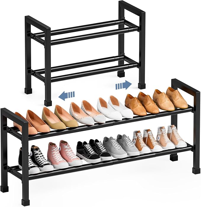 Mavivegue Expandable Shoe Rack, 2-Tier 19"-43.3" Adjustable Shoe Rack for Closet,Hall Entryway,Front Door,Garage, Sturdy Steel Space-Saving Rack, Black?€? by Mavivegue