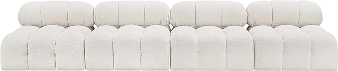 Meridian Furniture 611Cream-S136B Ames Collection Modern | Contemporary Modular Sofa with Rich Cream Boucle Fabric, Modular to Create Infinite Configurations, 136" W x 34" D x 28" H, Cream
