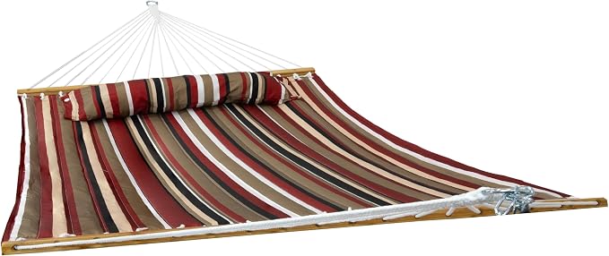 Sunnydaze Extra Large Quilted Hammock with Spreader Bars - 2-Person Hammock for Outside - Awning Stripe - Image 8