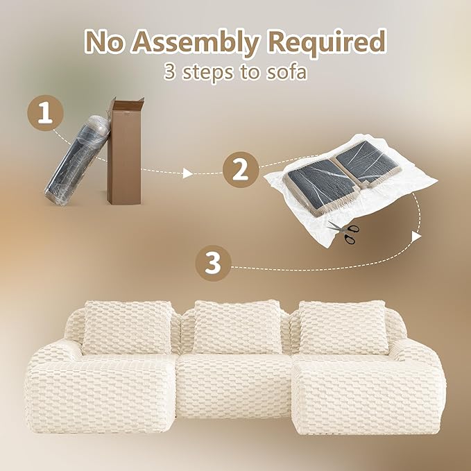 114" U-Shaped Compressed Sectional Cloud Sofa, Flannel Upholstered Modular Deep Seat Sofa with 5 Pieces, Symmetrical Boneless Foam Modular Cloud Couches for Living Room