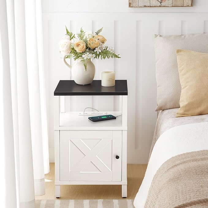 MAHANCRIS Set of 2 Farmhouse Nightstand with Charging Station, Black Bedside Table with USB & Type-C Ports, End Table with Storage and Open Shelf, White Night Stand for Bedroom, ETBW96E01S2 - Image 5