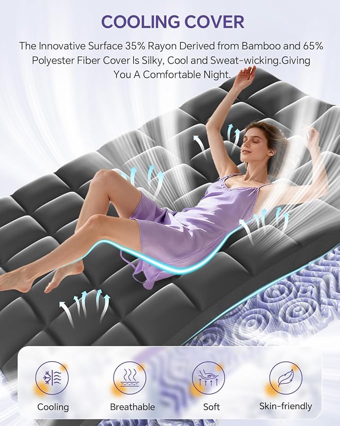 ChiXpace Dual Layer 5 Inch Memory Foam Mattress Topper Queen - 3 Inch Pillow Top Mattress Pad and 2 Inch Gel Memory Foam, 7-Zone Egg Crate Queen Size Mattress Topper (Black)