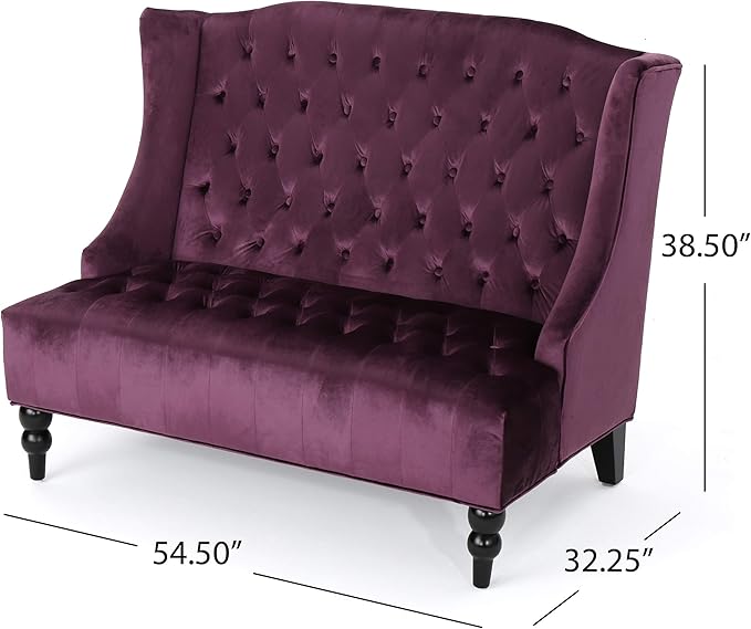 Christopher Knight Home GDFStudio Leona Modern Glam Tufted Velvet Wingback Loveseat, Raisin and Dark Brown