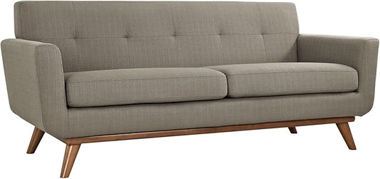 Modway Engage Mid-Century Modern Upholstered Fabric Loveseat in Granite