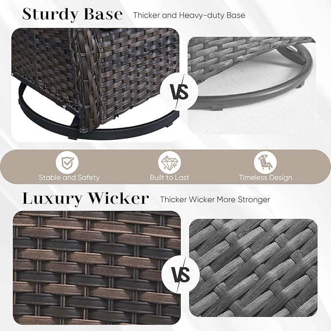 HUMMUH Outdoor Swivel Rocker PE Wicker Patio Chairs Set of 2, Rattan Rocking Chair Furniture Set