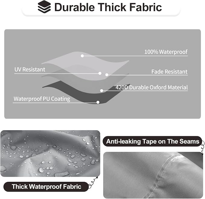 PureFit Outdoor Sectional Sofa Cover Waterproof V Shaped Patio Furniture Covers for Deck, Lawn and Backyard, 100”x100”, Gray - Image 3