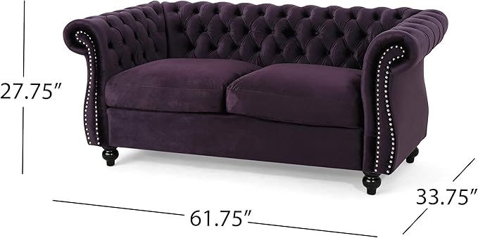 Christopher Knight Home Karen Traditional Chesterfield Loveseat Sofa, BlackBerry and Dark Brown, 61.75 x 33.75 x 27.75