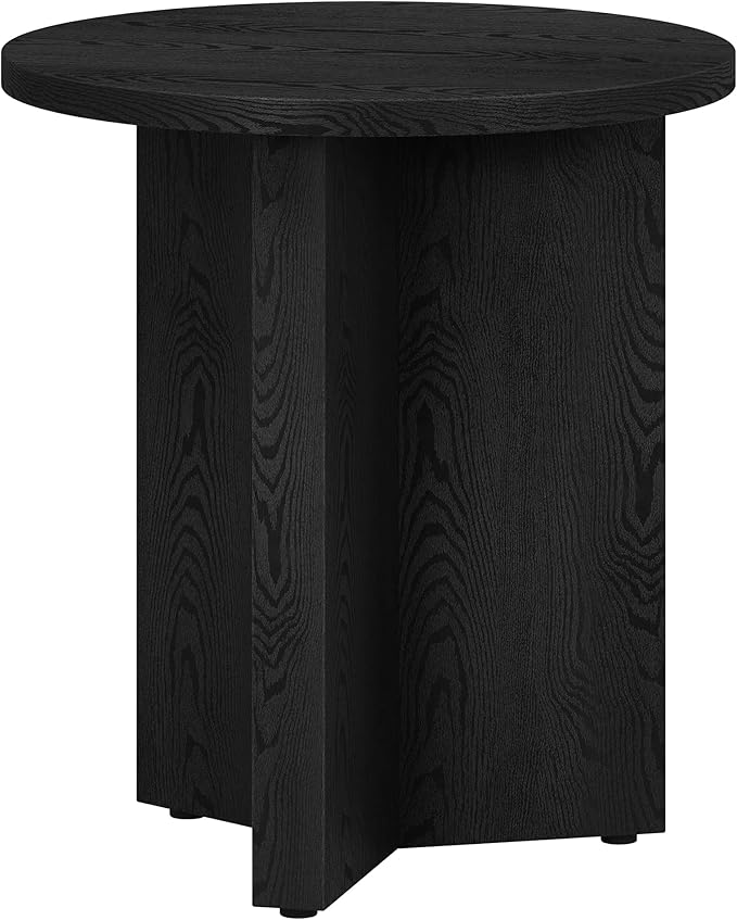 Henn&Hart 20" Wide Round Side Table in Black Grain, for Home, Living Room, Bedroom, Entertainment or Office