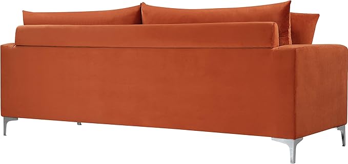 Meridian Furniture 633Cognac-S Naomi Collection Modern | Contemporary Velvet Upholstered Sofa with Deep Channel Tufting and Rich Gold Stainless Steel Legs, Cognac, 81.5" W x 33.5" D x 30" H