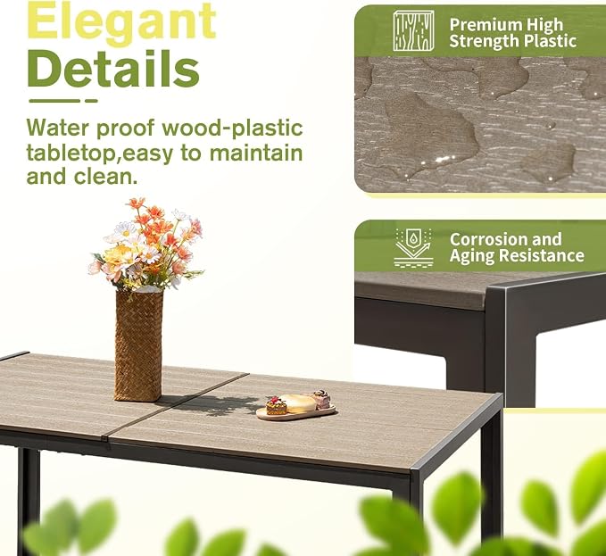 Homall Patio Dining Set 7 Pieces Outdoor Furniture with Large Table and 6 Textilene Chairs for Porch, Poolside, Yard and Garden, Brown - Image 3