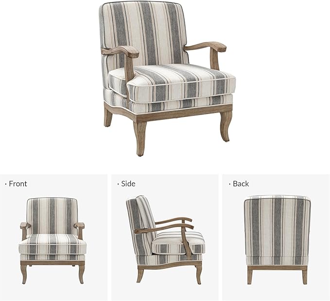 HULALA HOME Upholstered Accent Chair, Mid-Century Modern Striped Chair with Graceful Curves and Wooden Legs, Comfy Lounge Armchair Striped Accent Chairs for Living Room, Bedroom (Stripe)