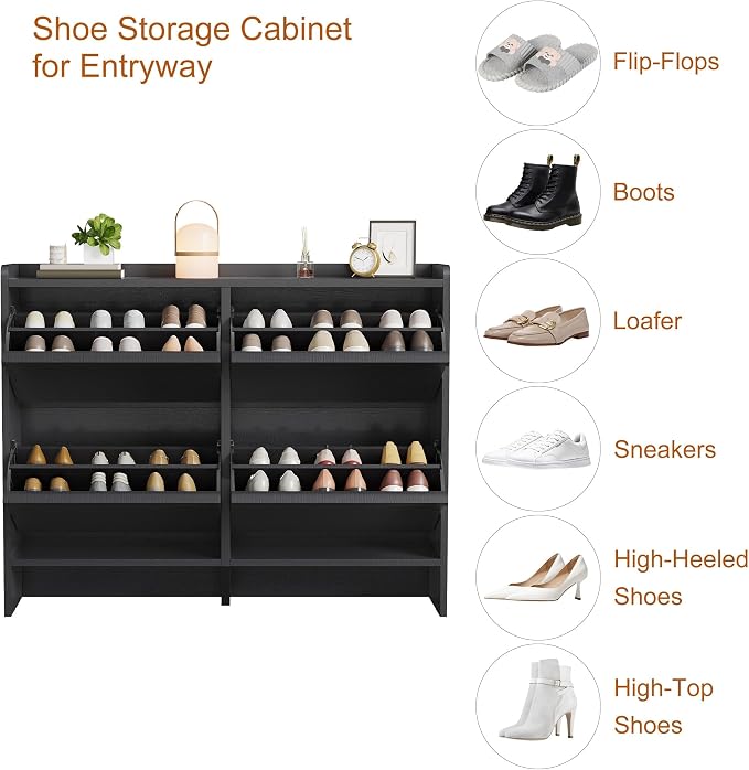 GarveeHome Shoe Cabinet with 4 Flip Drawers, Wooden Shoe Organizer Cabinet with Adjustable Shelf, Shoe Storage for Entryway, Hidden Shoe Cabinet for Hallway, Living Room, Black - Image 6