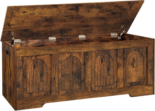DINZI LVJ Storage Chest, 50” Extra Large Storage Bench with 2 Safety Hinges, Wooden Toy Box with Flip-Top, Large Trunk for Living Room, Playroom, Easy Assembly, Rustic Brown by DINZILVJ