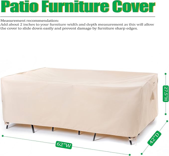 F&J Outdoors Patio Furniture Covers, Waterproof UV Resistant for Table & Chairs Set, Beige, 62"x42" - Image 2