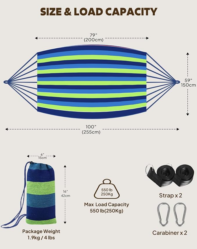 ANYOO Cotton Hammocks Portable Hammock with Tree Straps Easy Setup Indoor/Outdoor Hanging Bed 550lb Capacity Perfect for Backyard Camping Travel - Image 2