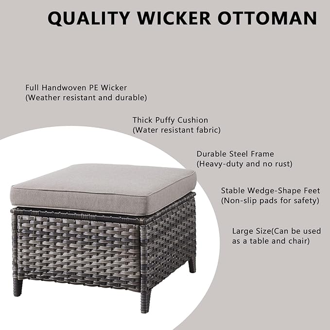 Rilyson Wicker Patio Furniture Set - 5 Piece Rattan Outdoor Sectional Conversation Sets with 2 Swivel Rocking Chairs,2 Ottomans and 1 Side Table for Porch Deck Garden(Mixed Grey/Grey)