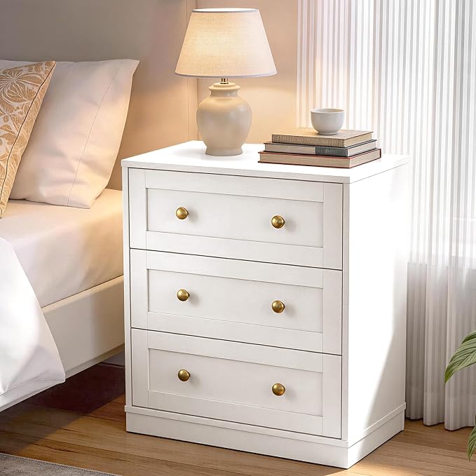 RoyalCraft White 3 Drawer Dresser Set of 2, Small Dresser for Bedroom, Wood Nightstand with Drawers, Modern Chest of Drawers for Closet, Living Room, Entryway - Image 3