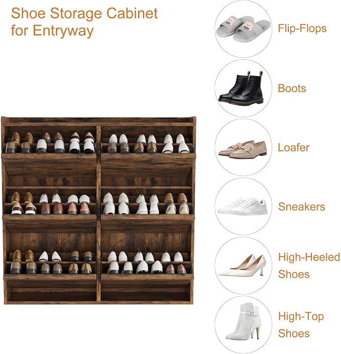 GarveeHome Shoe Cabinet with 6 Flip Drawers, Wooden Shoe Organizer Cabinet with Adjustable Shelf, Shoe Storage for Entryway, Hidden Shoe Cabinet for Hallway, Living Room, Rustic Brown - Image 6