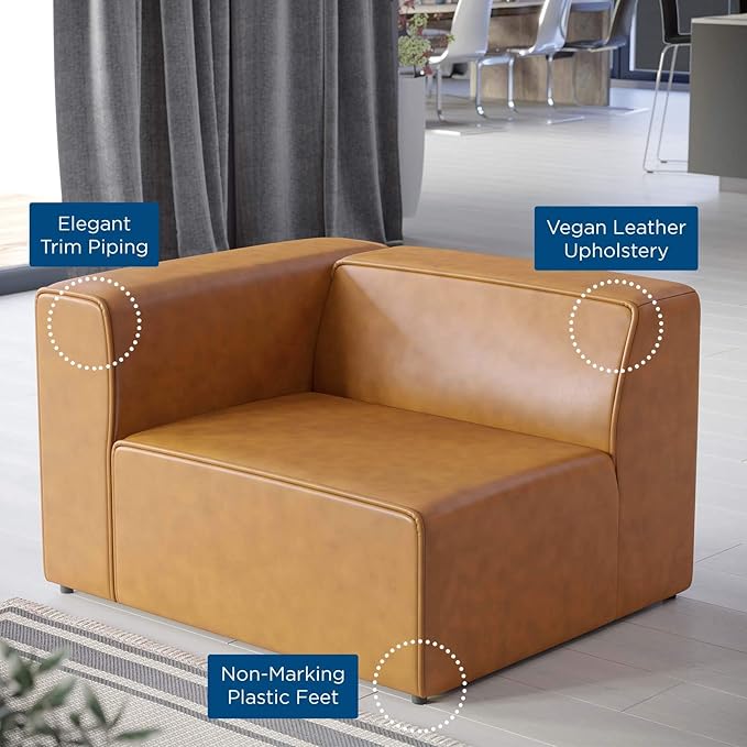 Modway Mingle Vegan Leather Sectional Sofa Left-Arm Chair in Tan