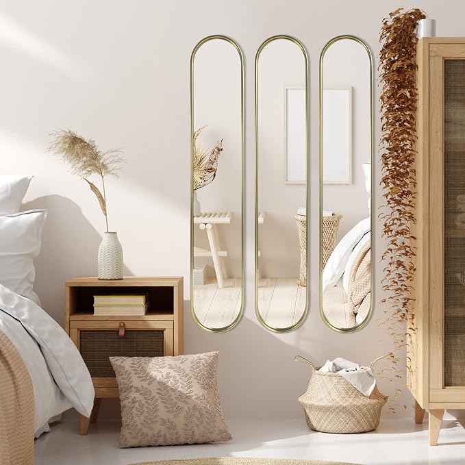 OUSHUAI Gold Tall Mirror,Narrow Capsule Long Mirrors with Metal Frame for Entryway,Hallway,Living Room 44"X8" (3pcs) - Image 4