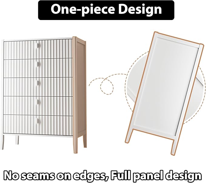 MAISONARIA 3-Piece Dresser Bedroom Set, 5 Drawer Dresser & 2 Drawer Nightstands with Metal Handles, Fluted Wood Chest of Drawers for Bedroom, Living Room, Entryway, White