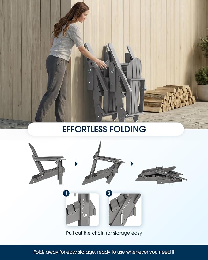 MUCHENGHY Folding Adirondack Chairs, Patio Chairs, Lawn Chairs, Outdoor Chair, Adirondack Chair Plastic, Fire Pit, Weather Resistant with Cup Holder for Deck, Backyard, Garden(Gray) - Image 8