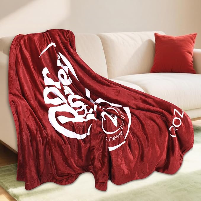 Dr Pepper Blanket 70x60 – Soft Thermal Flannel Fleece Throw, Soda Can Stuffed Plush Red Blanket for Couch, Bed, Car & Travel – Fun Home Decor Gift for Soda Fans.