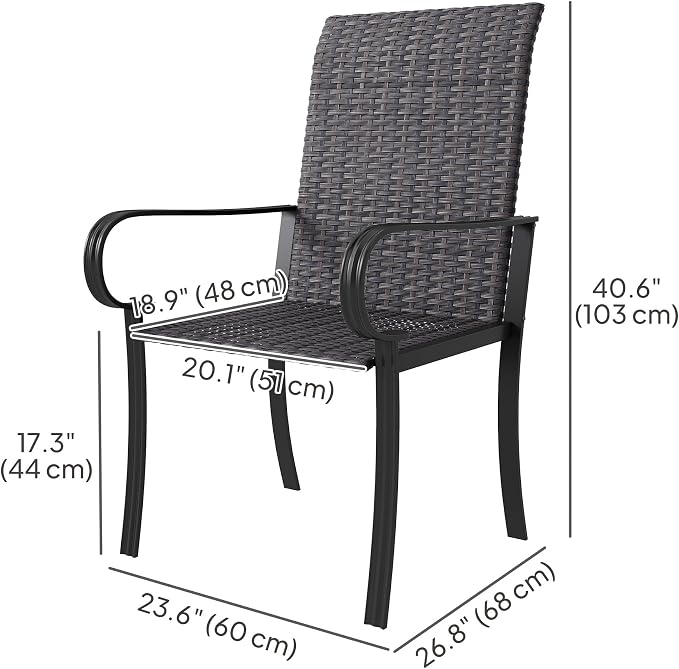 Outsunny Set of 4 Outdoor Wicker Dining Chairs, All-Weather Rattan Armchairs with Armrests, Steel Frame, Highback and Deep Seating, for Garden, Patio, Deck, Yard, Poolside, Brown - Image 3