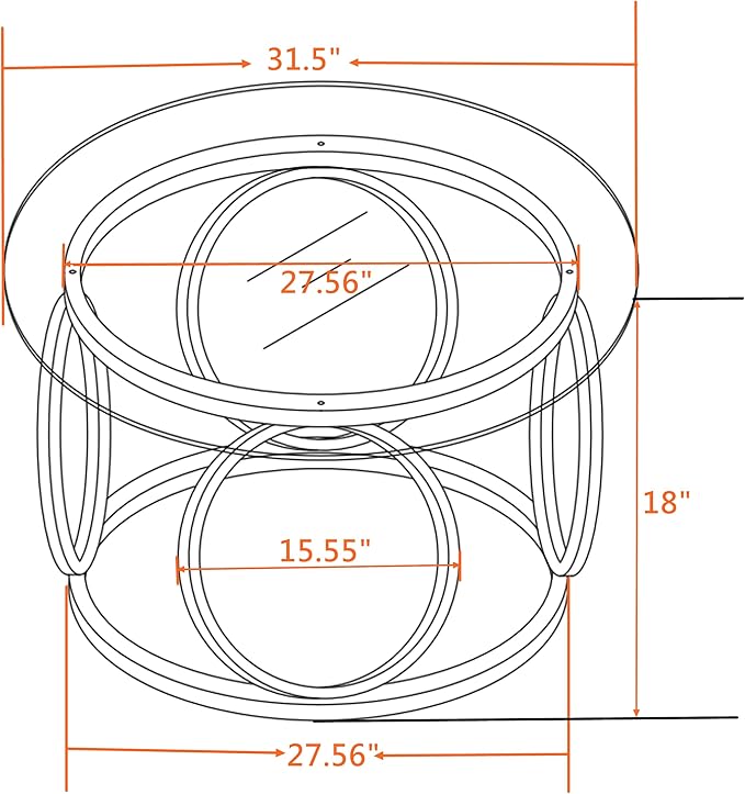 32" Tempered Glass Round Coffee Table Modern Chrome Frame Ring Base Single-Layer Circle Living Room Center Tables