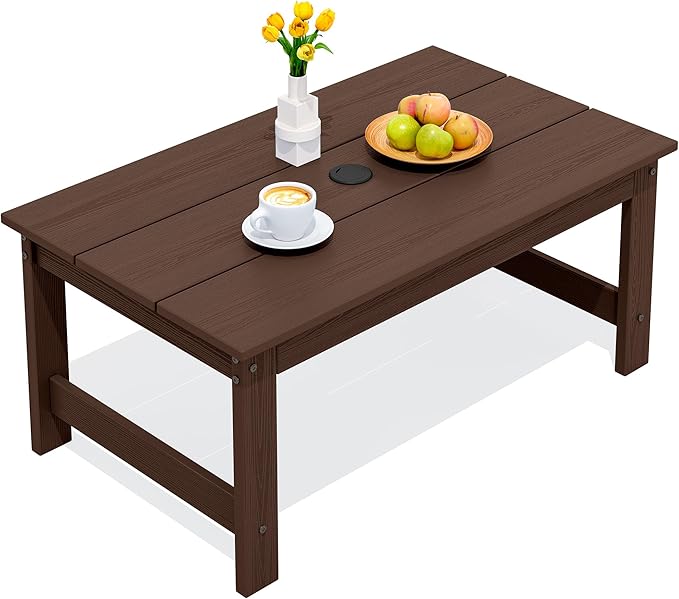 SERWALL HDPE Patio Coffee Table, Rectangle Outdoor Coffee Table, All-Weather Coffee Side Table for Balcony, Poolside, Deck, Garden, Coffee Brown by SERWALL