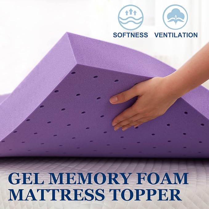 SINWEEK 3.9 Inch Gel Memory Foam Mattress Topper Ventilated Soft Mattress Pad, Bed Topper, CertiPUR-US Certified, Twin XL Size