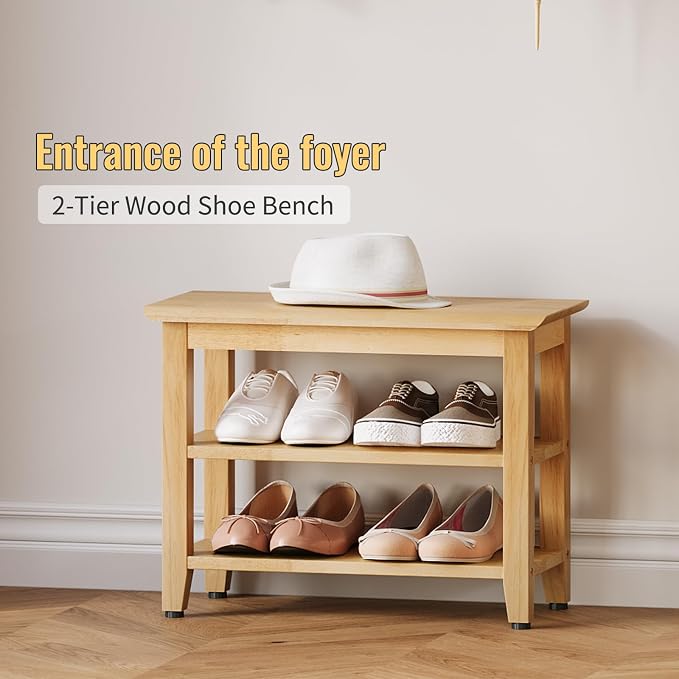 Wood Shoe Bench for Entryway,Bench with Shoe Rack,Storage Shoe Organizer for Hallway,Living Room,Bedroom (Natural, 23.62''W×11.81‘’D×17.71‘’H) - Image 4