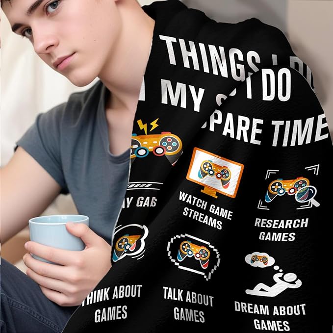 Gamer Gifts for Men Boys Girls, Flannel Soft Gaming Blanket, Gaming Equipment Accessories Stuff for Teen Boys Gift - 50" x 60"