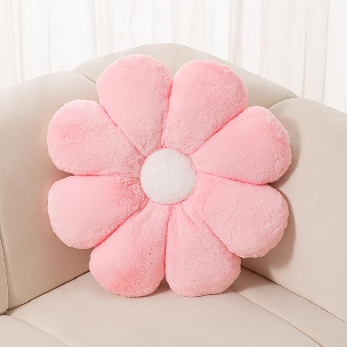 FIONOUT Pink Flower Pillow, 25.5In Flower Shaped Pillow Decorative Throw Pillows, Cute Pink Daisy Pillow,Floor Pillows for Sitting, Room Decor & Plush Pillow for Bedroom Couch Chair (65CM Pink)