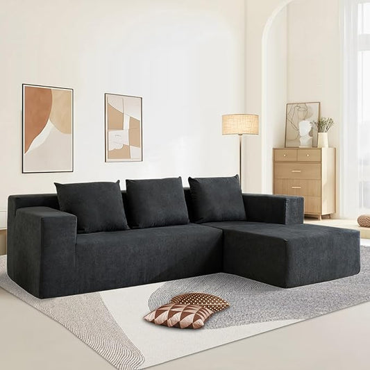 103" Boneless Sectional Couch with Right Chaise, Modular L Shaped Couches for Living Room, Large Gray Minimalist Modern Deep Seat Floor Sofa, No Assembly