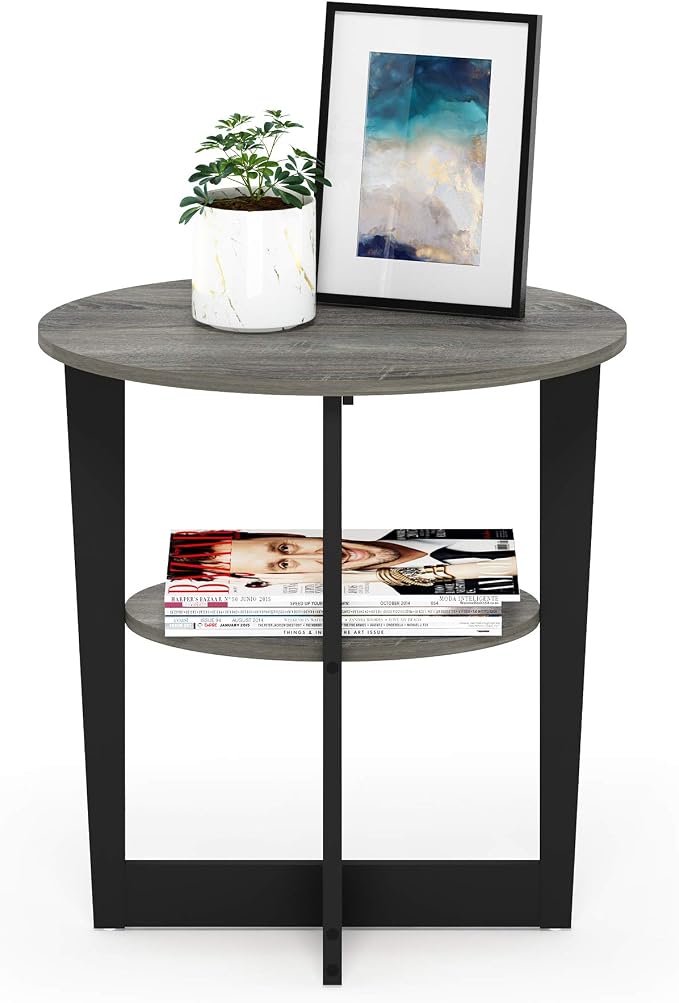 Furinno JAYA Side Table, 2-Tier Round Modern End Table with Oval Tabletop, Night Stand, Bedside Table with Open Shelf, for Living Room, Bedroom, French Oak - Image 5