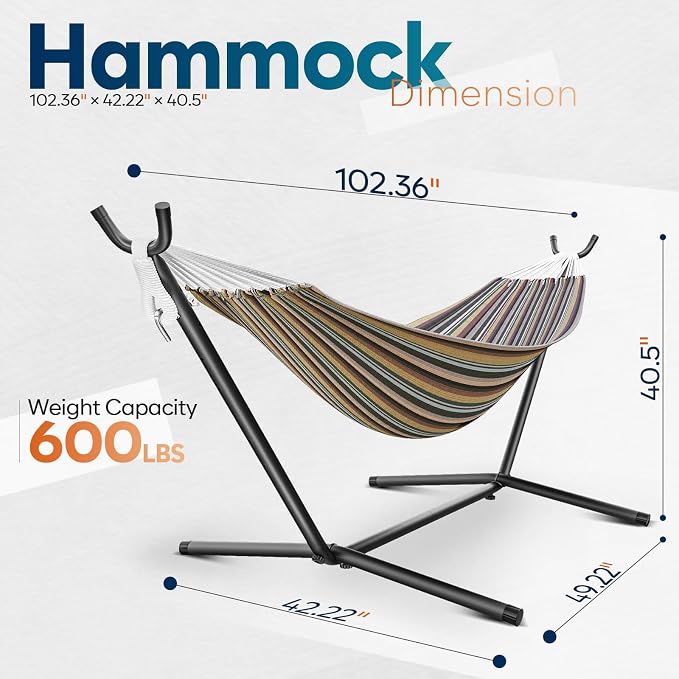 Hammock with Stand for Outside, 600lbs Portable Hammock with Steel Frame for 2-Person Outside Patio, Heavy Duty, Easy Assembly - Image 2