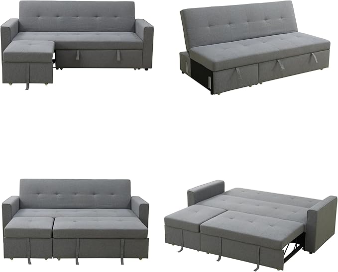 Modular Sofa Bed Couch with Storage, 77" Reversible Sleeper Sofas with Pull Out Bed, Pull Out Couch for Living Room Apartment Bedroom Office, Light Grey