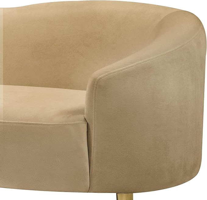 Meridian Furniture 659Camel-L Ritz Collection Modern | Contemporary Upholstered Loveseat with Rich Camel Velvet, Gold Metal Legs, Curved Contemporary Design, 67" W x 31.75" D x 30.5" H, Camel