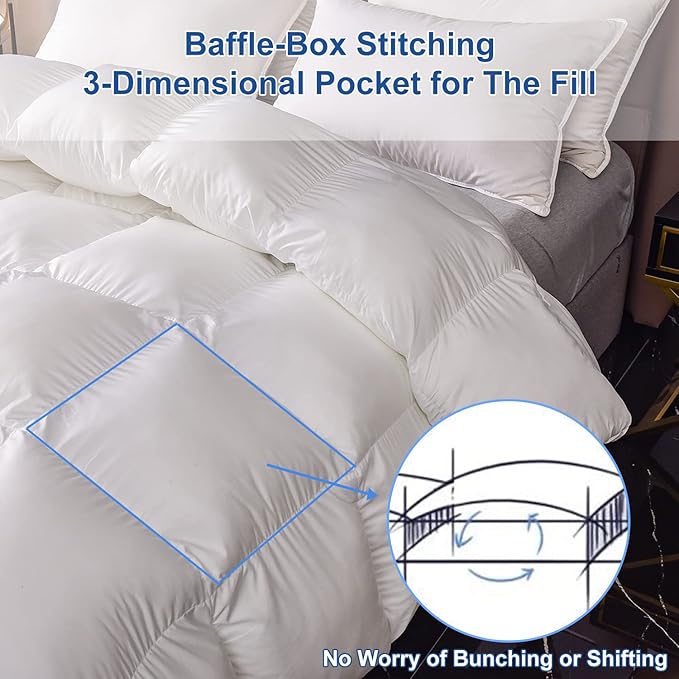 MH MYLUNE HOME Down Alternative Comforter King Size, Winter Warm Duvet Insert Fluffy Bed Comforter Insert White Baffle Box Stitched with Corner Tabs, King