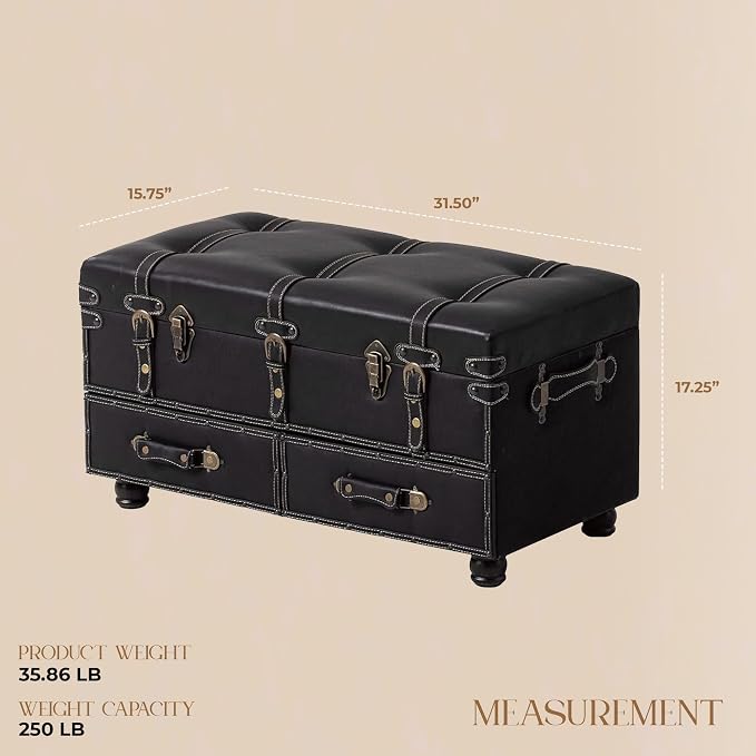Vintage Storage Bench Upholstered Mid-Century Storage Ottoman Bed Bench Padded Storage Chest for Hallway, Entryway, Bedroom, Matte Black - Image 3