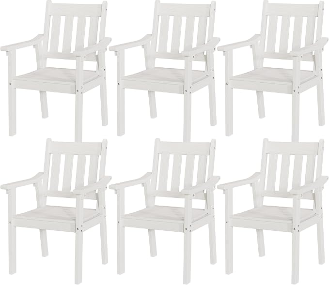 YEFU Patio Dining Chairs Set of 6: All Weather Outdoor Dining Chairs with Wide Curved Seat and Backrest - Outdoor Furniture Plastic for Outside Backyard/Garden/Porch/Deck 350lbs Capacity White by YEFU