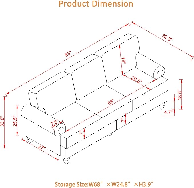 2 Pieses Living Room Sofa Sets Linen Fabric Couch and Loveseat with Nailhead Decor, Soild Wood Legs, Rolled Armrests & Storage ,2PCS Sofas 3 Seaters Couch and Love Seat for Living Room Furniture Sets