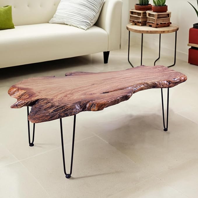 Natural Wood Coffee Table, Unique Live Edge Coffee Table for Living Room